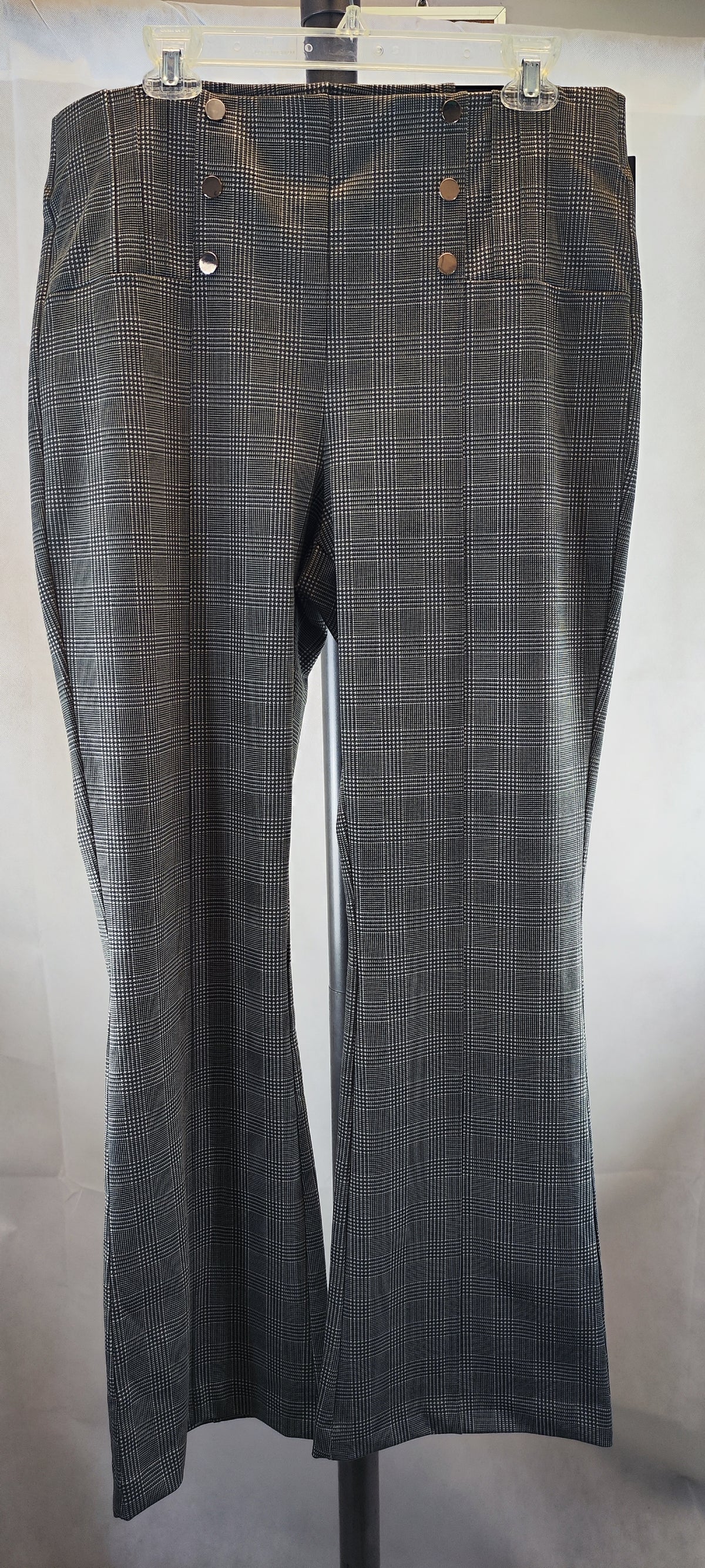 Ella Rafaella Plus Size Button Detail Plaid Bootcut Pant