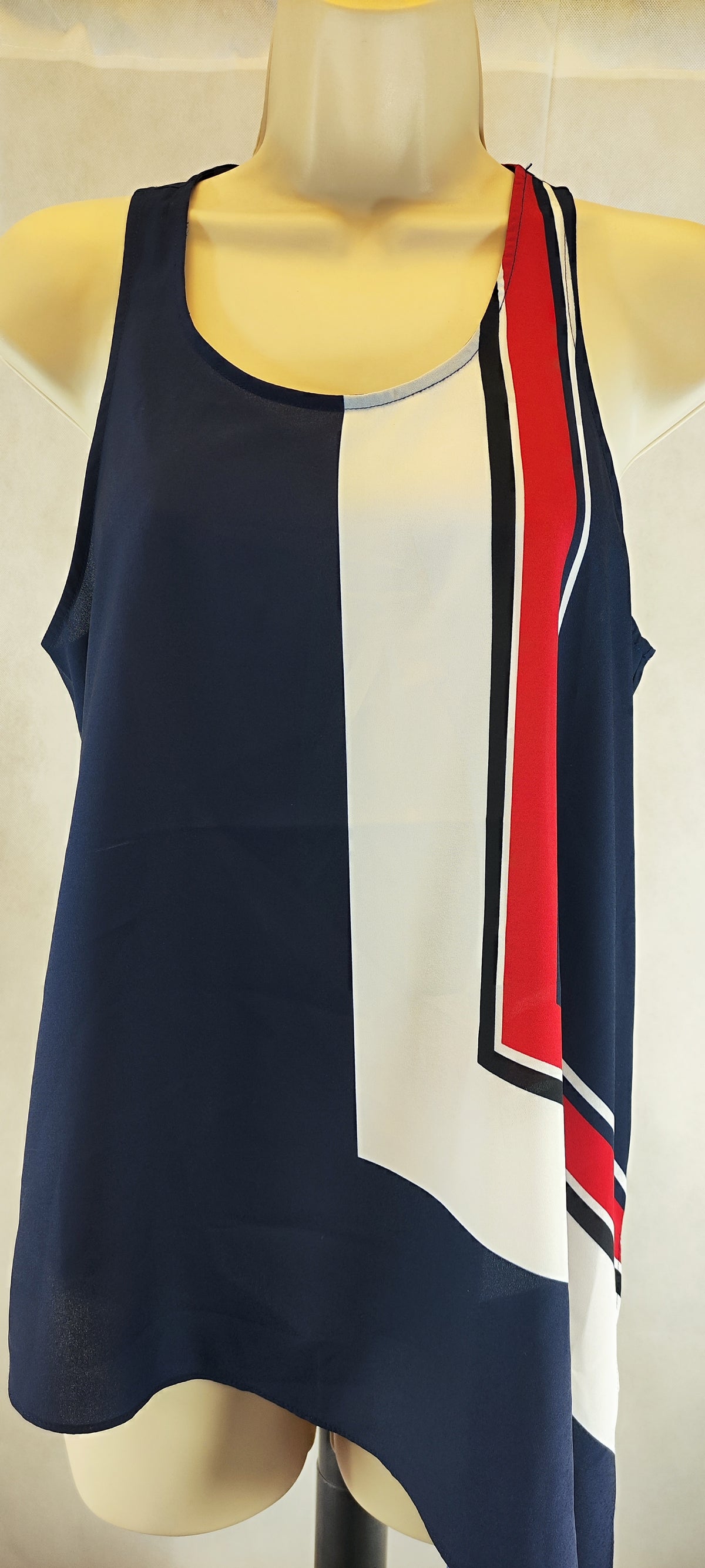 Joie Edweina  Blue Red White Sleeveless Asymmetrical Tank Blouse