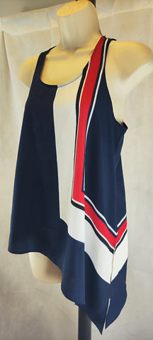 Joie Edweina  Blue Red White Sleeveless Asymmetrical Tank Blouse