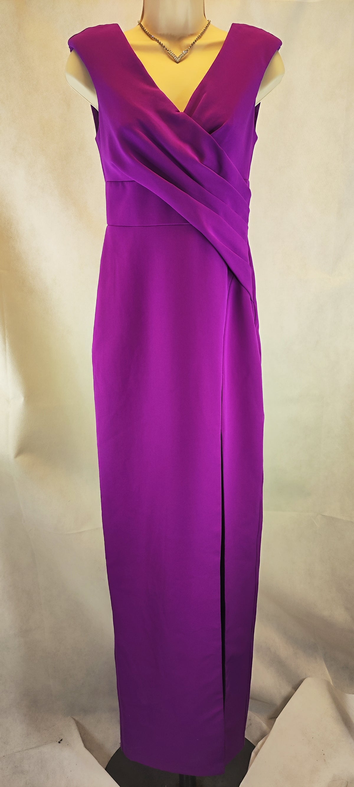 Aidan Mattox Crepe V-Neck Sheath Gown