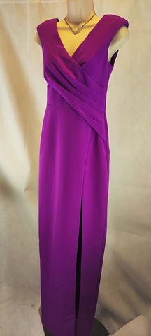 Aidan Mattox Crepe V-Neck Sheath Gown