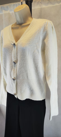 Point Zero Women's White V-neck Cardigan