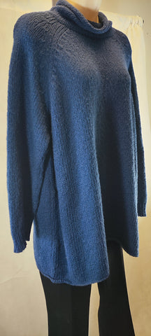 Women's Blue High Neck Long Sleeve Sweater