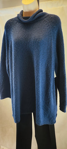 Women's Blue High Neck Long Sleeve Sweater