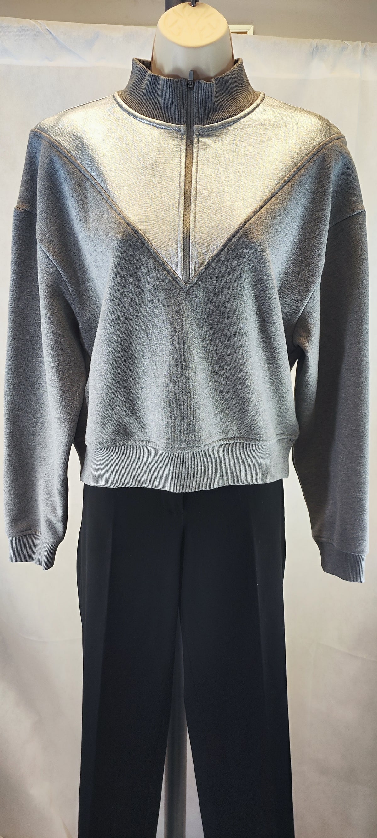 Highline Collective Women's Half Zip Metallic Silver Accent Sweatshirt