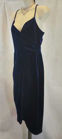 Betsy Adam Women's Navy Blue Velvet Faux Wrap Midi Dress